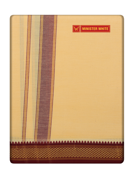 Men's Sandal color Cotton Single Layered Dhoti with Assorted Border Sendan