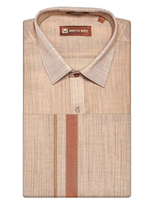 Men's Tissue Copper Shirt & Jari Border Dhoti Festive And Wedding Combo Herman