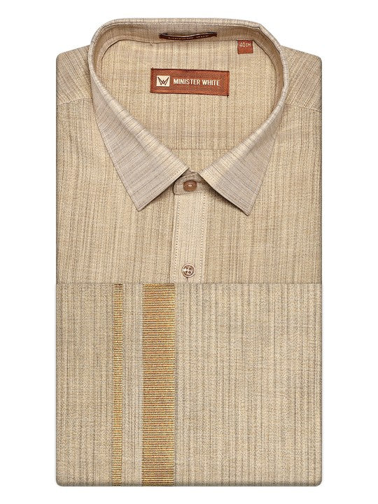 Men's Tissue Gold Shirt & Jari Border Dhoti Festive And Wedding Combo Herman