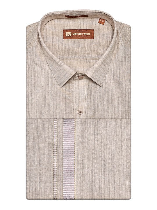 Men's Tissue Light Rose Shirt & Jari Border Dhoti Festive And Wedding Combo Herman