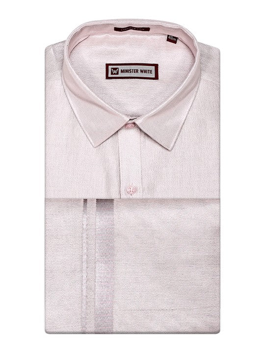 Men's Tissue Light Rose Shirt & Jari Border Dhoti Festive And Wedding Combo Monarch