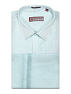 Men's Tissue Mint Blue Shirt & Jari Border Dhoti Festive And Wedding Combo Monarch