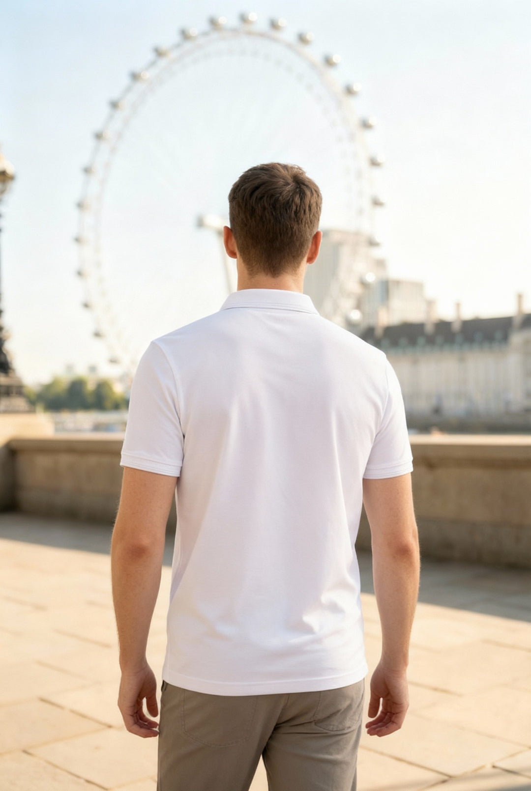 Men's White Dry Fit Polo T-Shirt Rover back pose