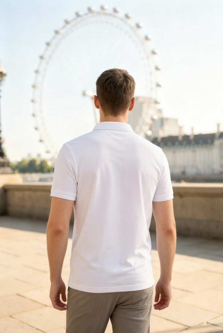 Men's White Dry Fit Polo T-Shirt Rover back pose