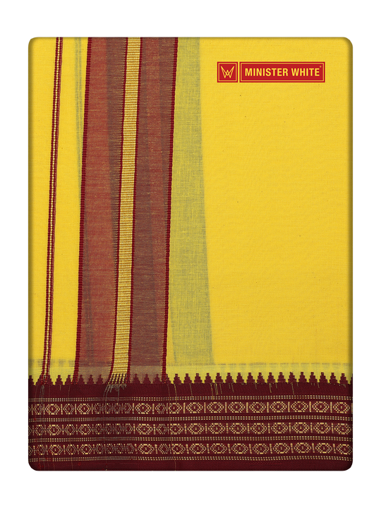 Men's Yellow color Cotton Single Layered Dhoti with Assorted Border Shanmukh