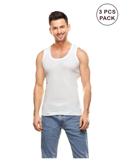 Men's 3pcs Super Combed Cotton White Vest Hunter RN