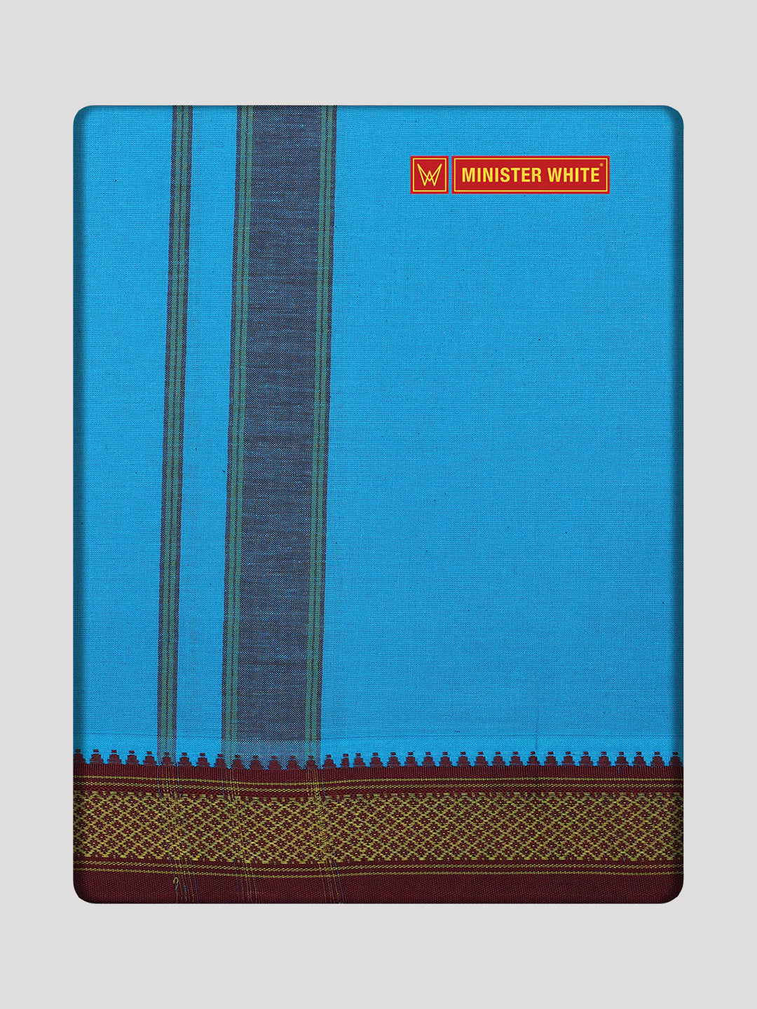 Men's Anandha Blue Cotton Single Layered Dhoti with Assorted Border Sendan