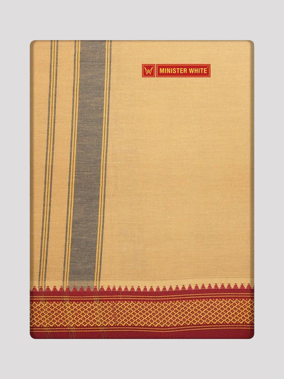 Men's Biscuit Cotton Single Layered Dhoti with Assorted Border Sendan