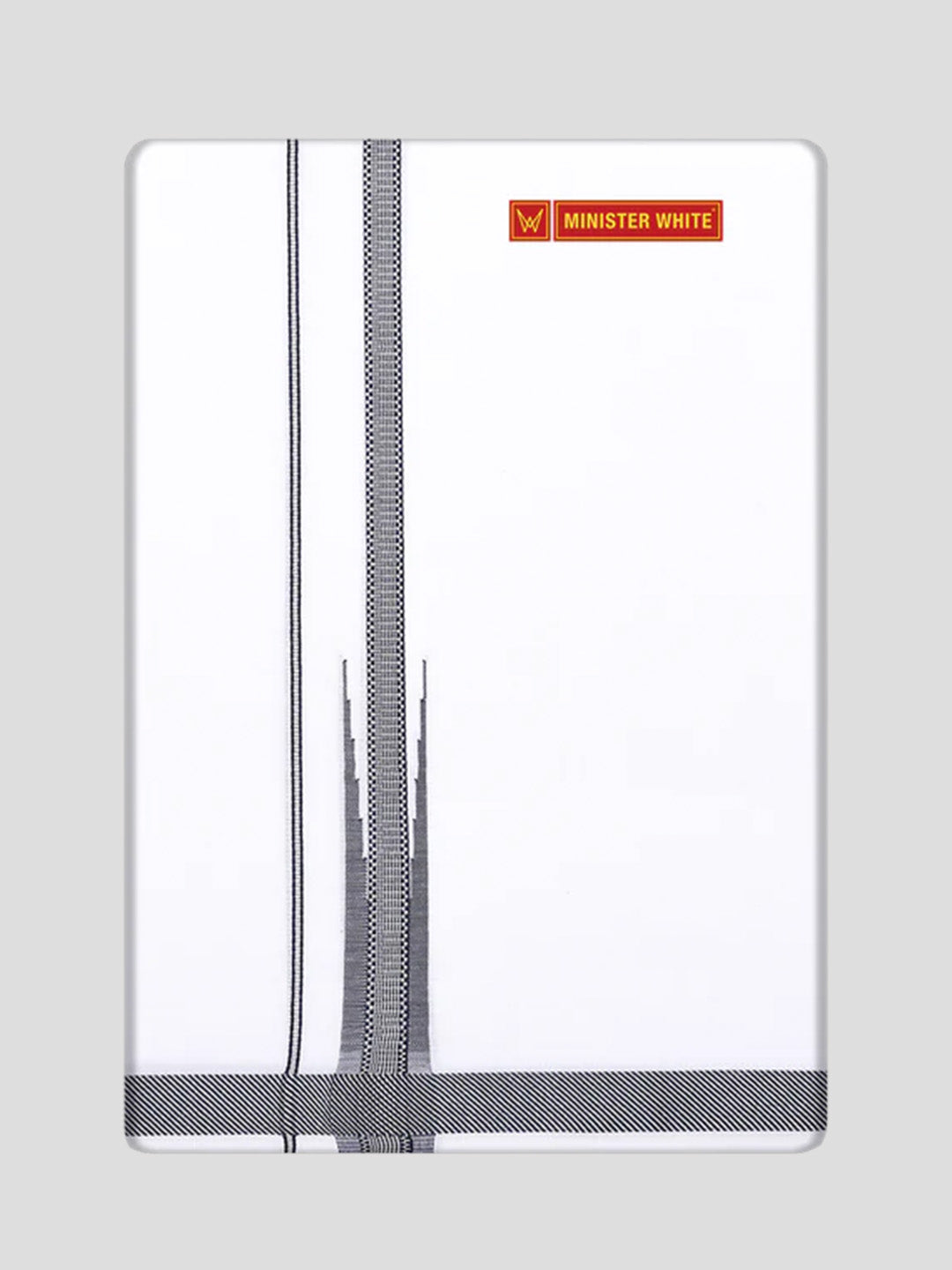 Men's Cotton White Single Layered Dhoti with Assorted Border Ariel