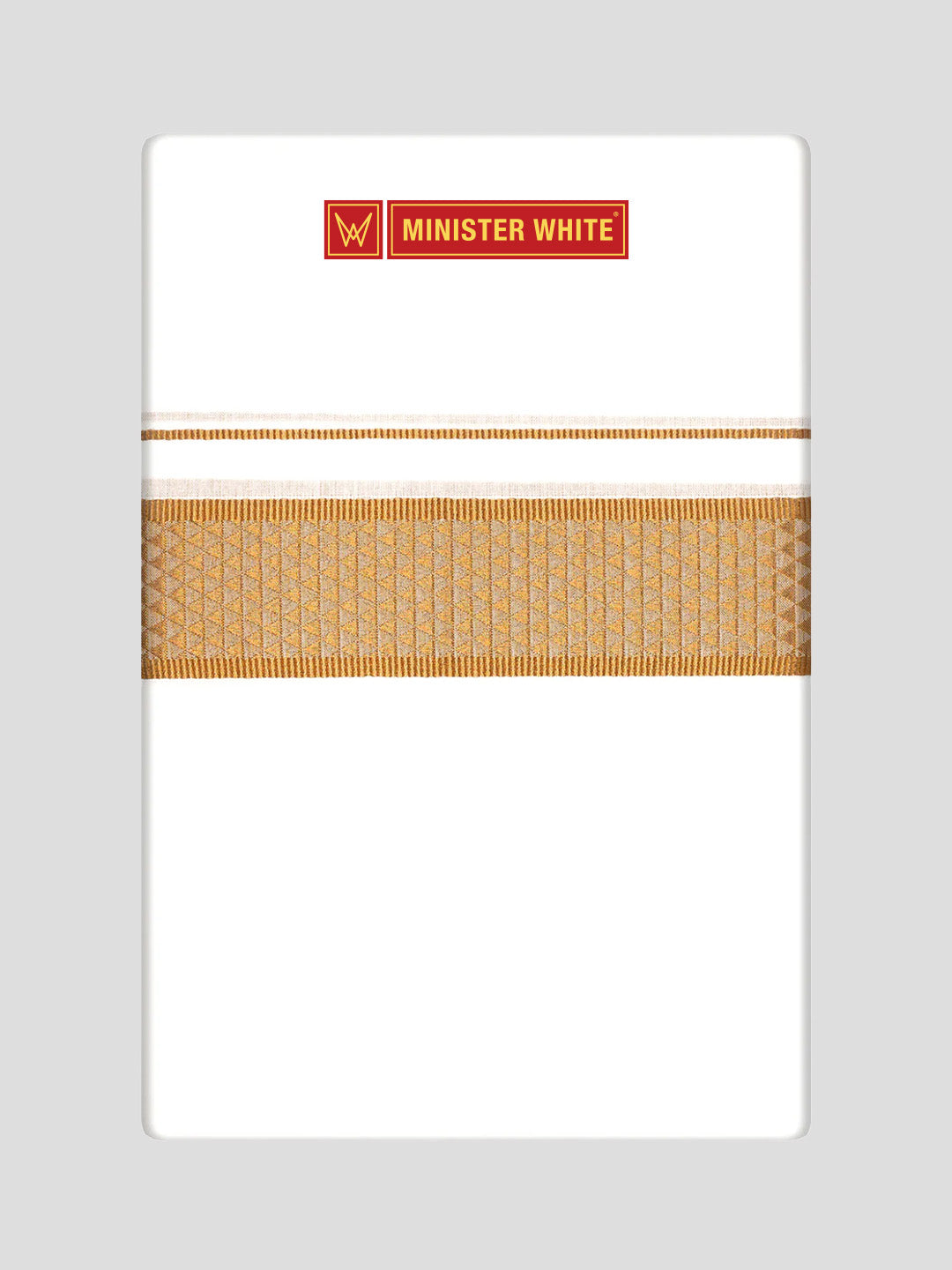 Men's Cotton White Single Layered Dhoti with Gold Jacquard Fancy Border - Saffron