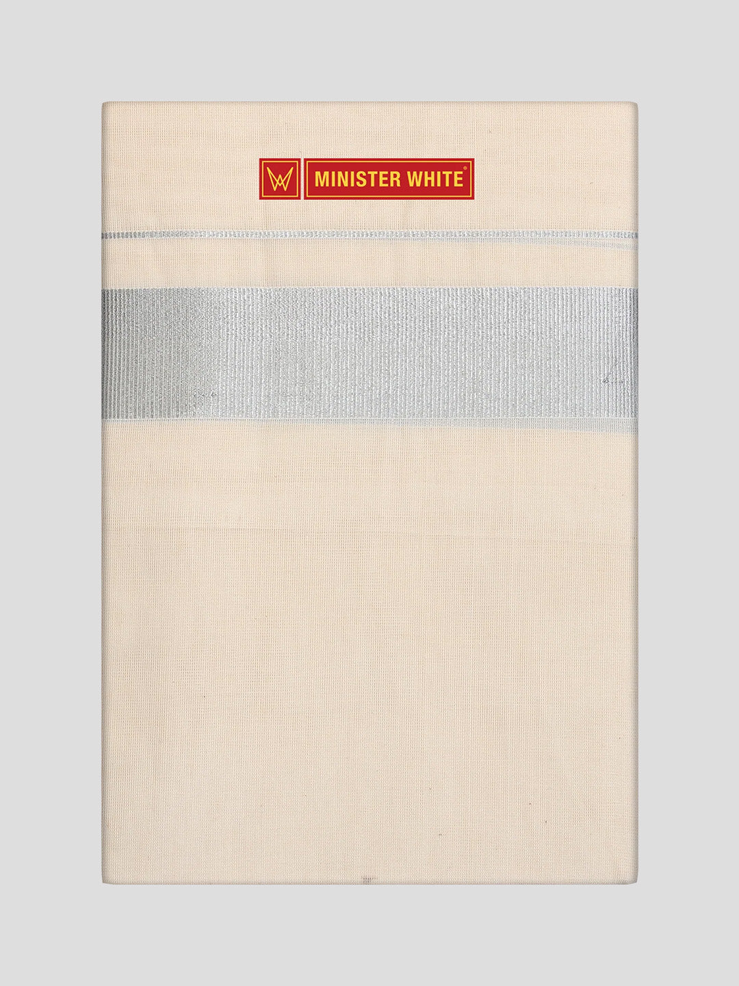 Men's Cream Cotton Kara 1 1 2 Silver Jari Border Double Layer Dhoti Somanur