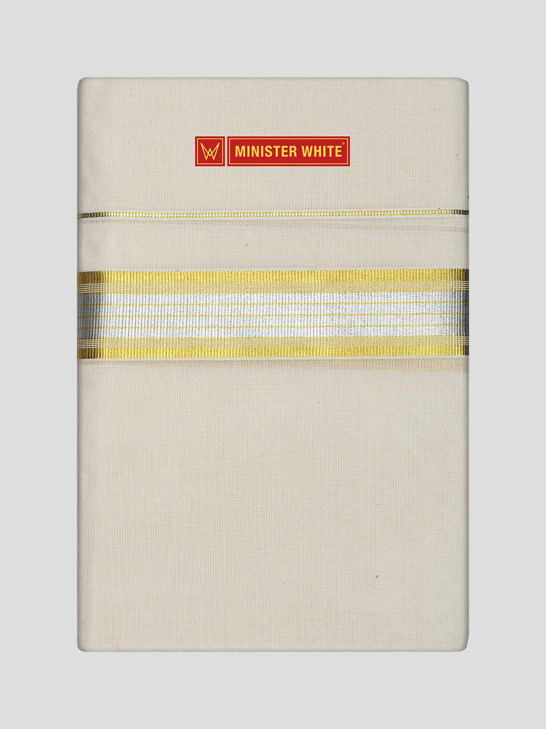 Men's Cream Cotton Kara Gold and Silver Jari Border Double Layer Dhoti Suryaputhri 15717