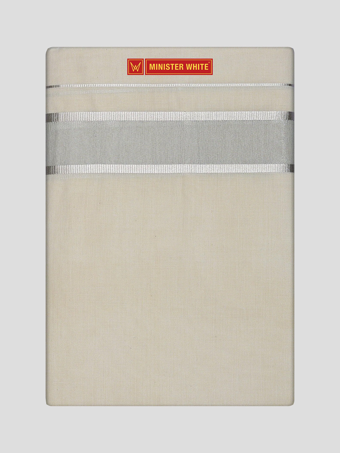 Men's Cream Cotton Kara Silver Jari Border Double Layer Dhoti Haripad