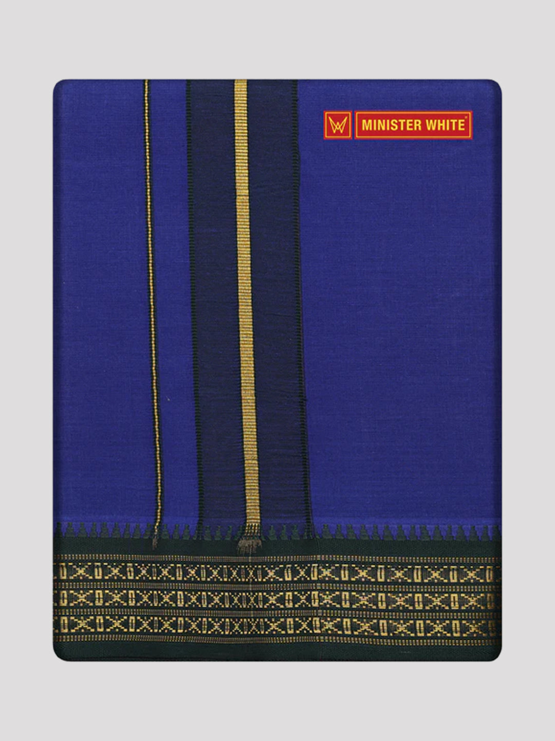 Men's Ink Blue color Cotton Single Layered Dhoti with Assorted Border Shanmukh