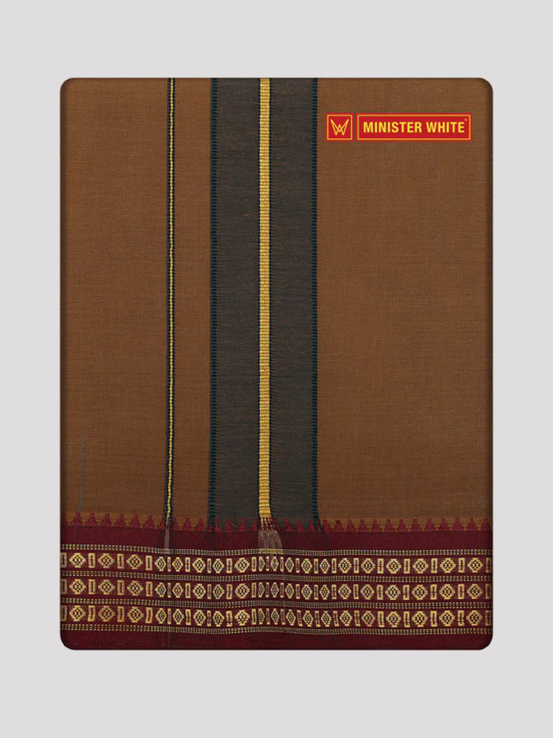 Men's Kakki color Cotton Single Layered Dhoti with Assorted Border Shanmukh