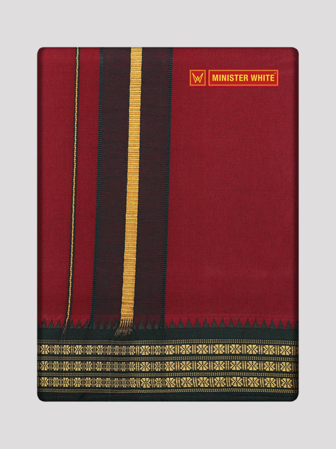 Men's Maroon color Cotton Single Layered Dhoti with Assorted Border Shanmukh