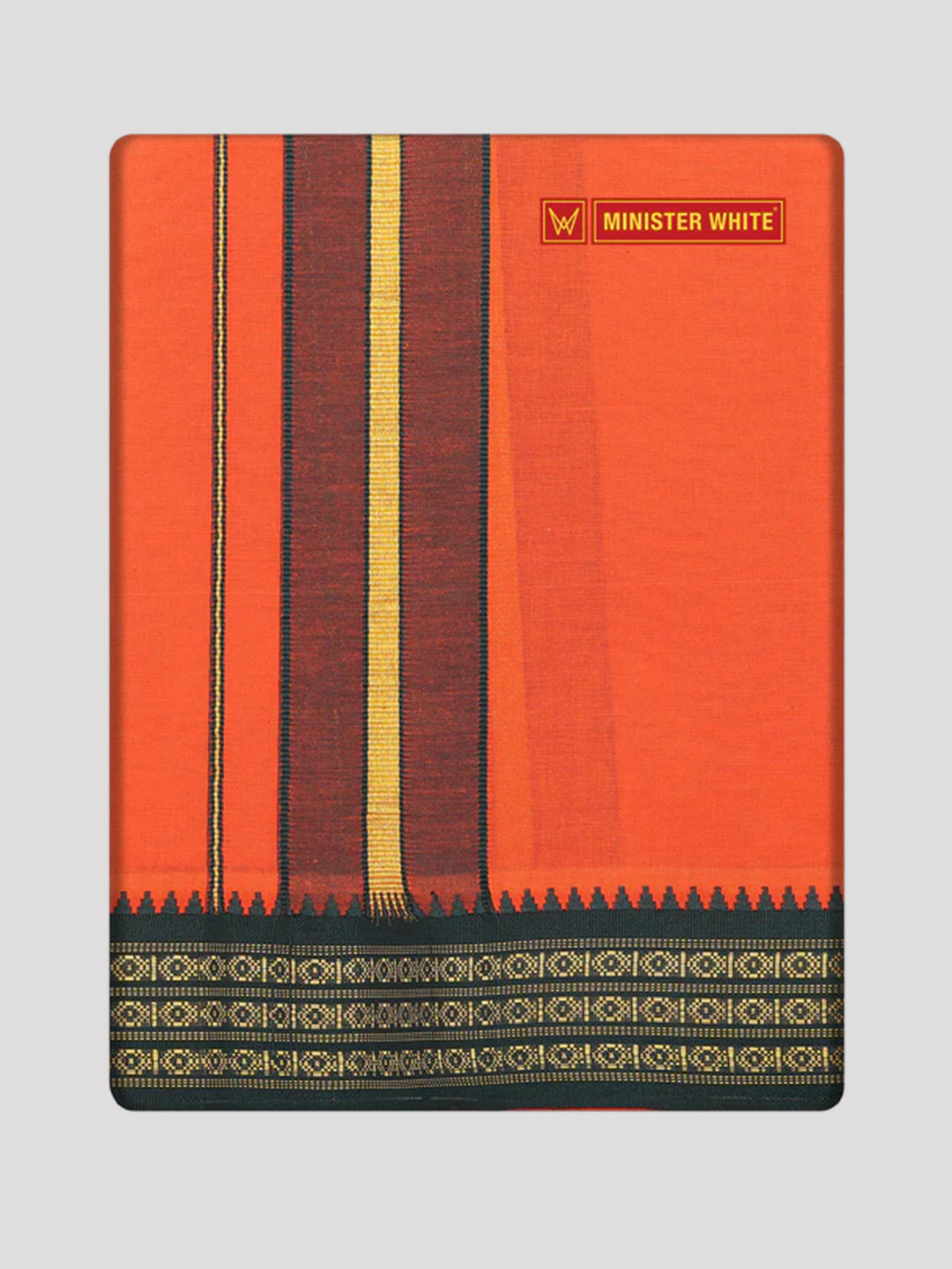 Men's Orange color Cotton Single Layered Dhoti with Assorted Border Shanmukh