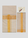 Men's Premium Art Silk Fawn Shirt Bit with Gold Jari Border Dhoti Towel Combo Wedding Wonders