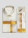 Men's Pure Silk Wedding Cream Shirt, Dhoti, Nerial with Belt Combo - Nesam 80K