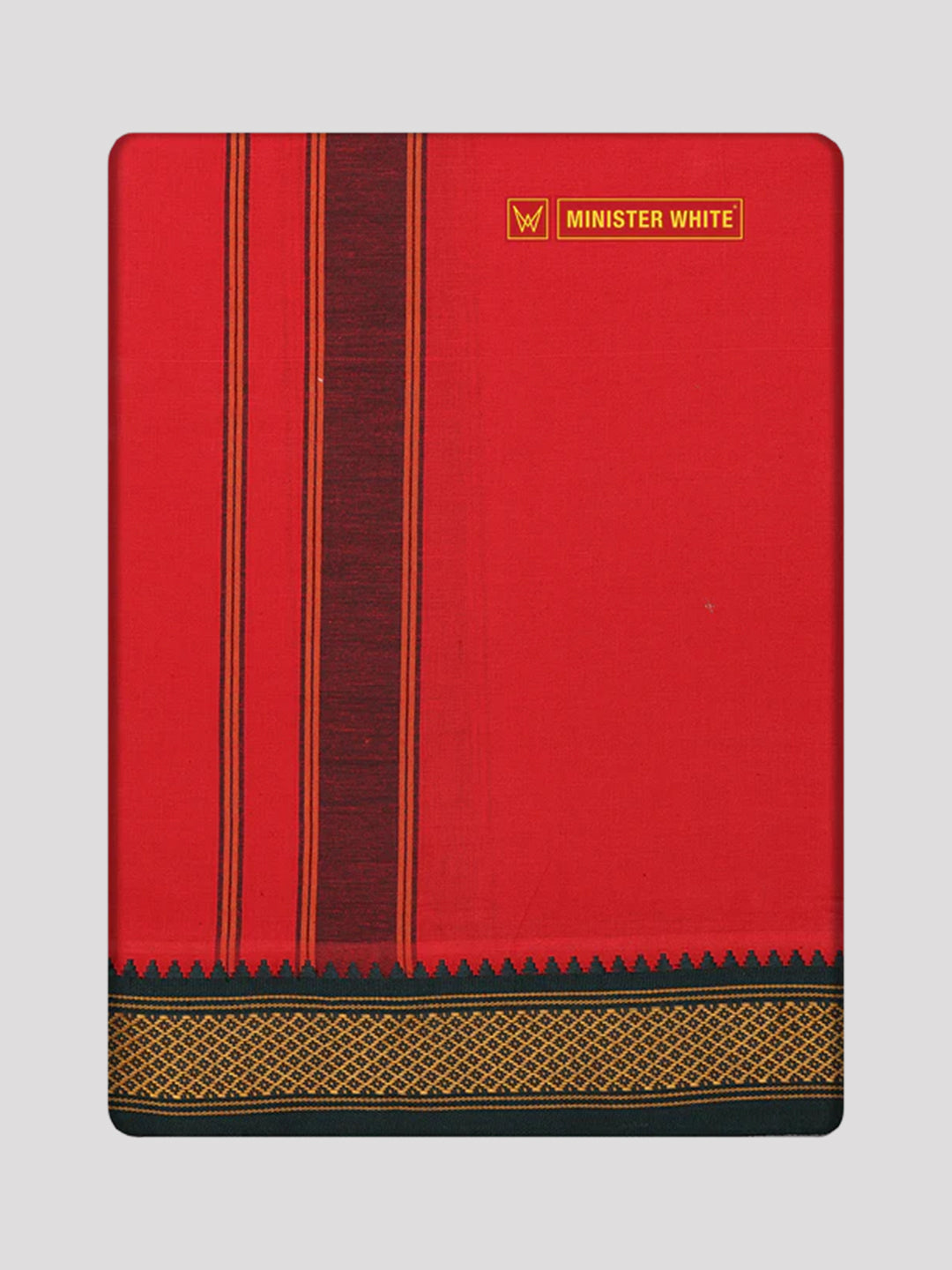 Men's Red color Cotton Single Layered Dhoti with Assorted Border Sendan