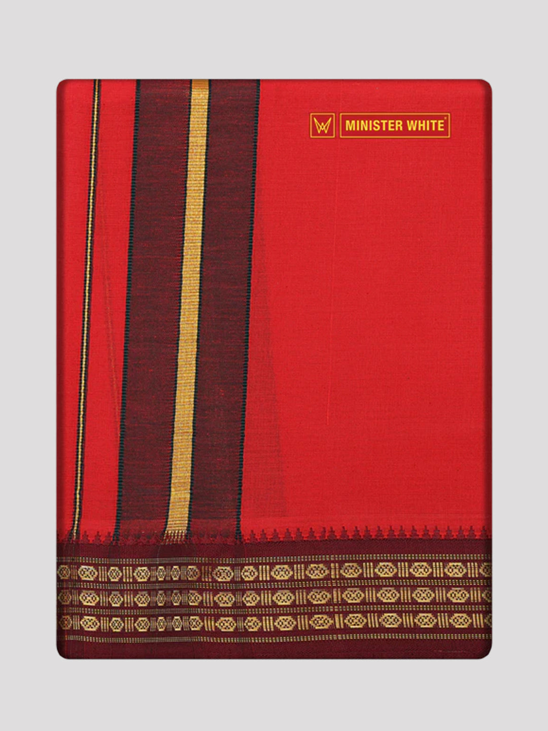 Men's Red color Cotton Single Layered Dhoti with Assorted Border Shanmukh