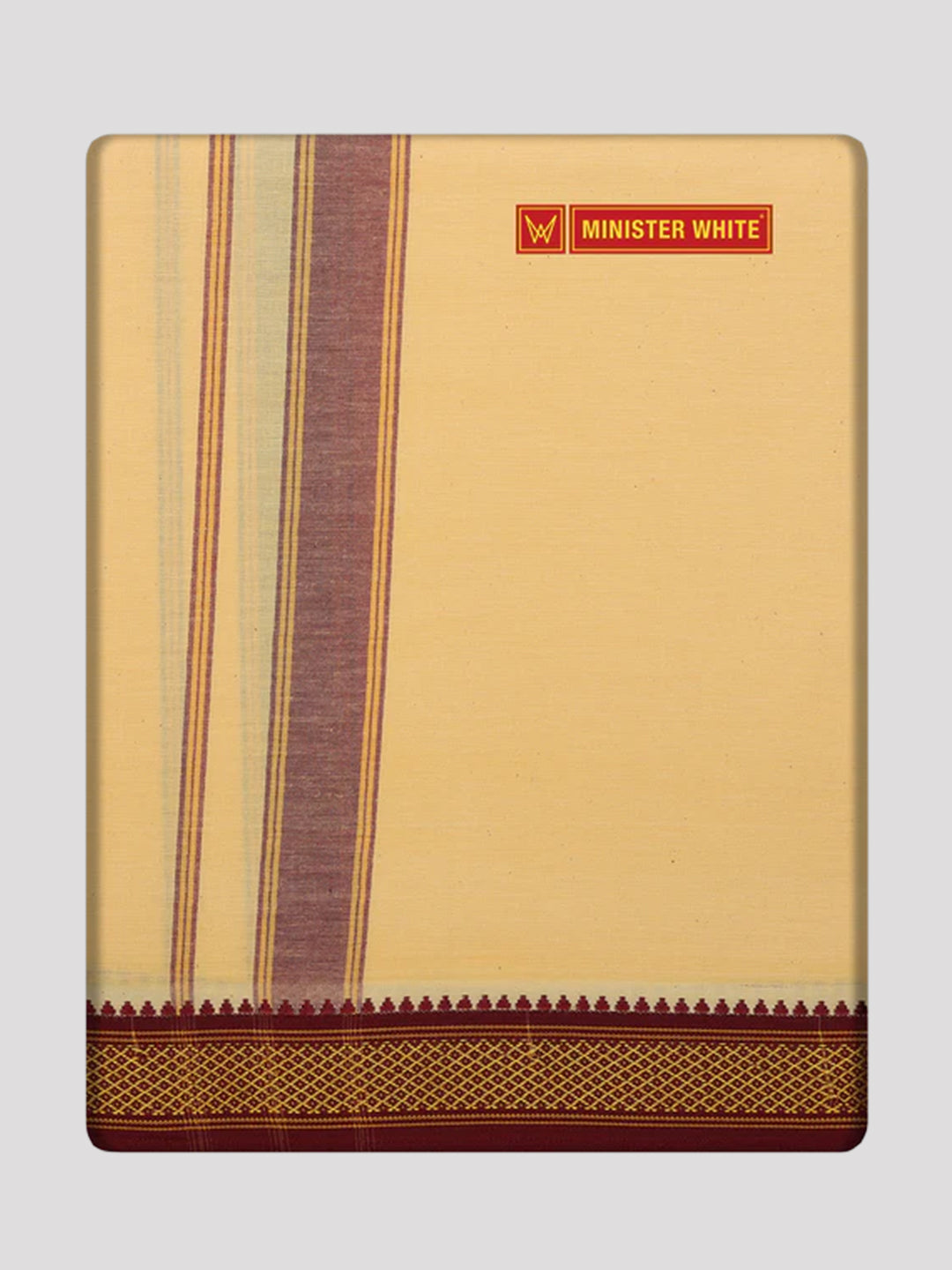 Men's Sandal color Cotton Single Layered Dhoti with Assorted Border Sendan