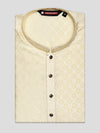 Men’s Beige Geometric Jacquard Printed Mandarin Collar Kurta 30002