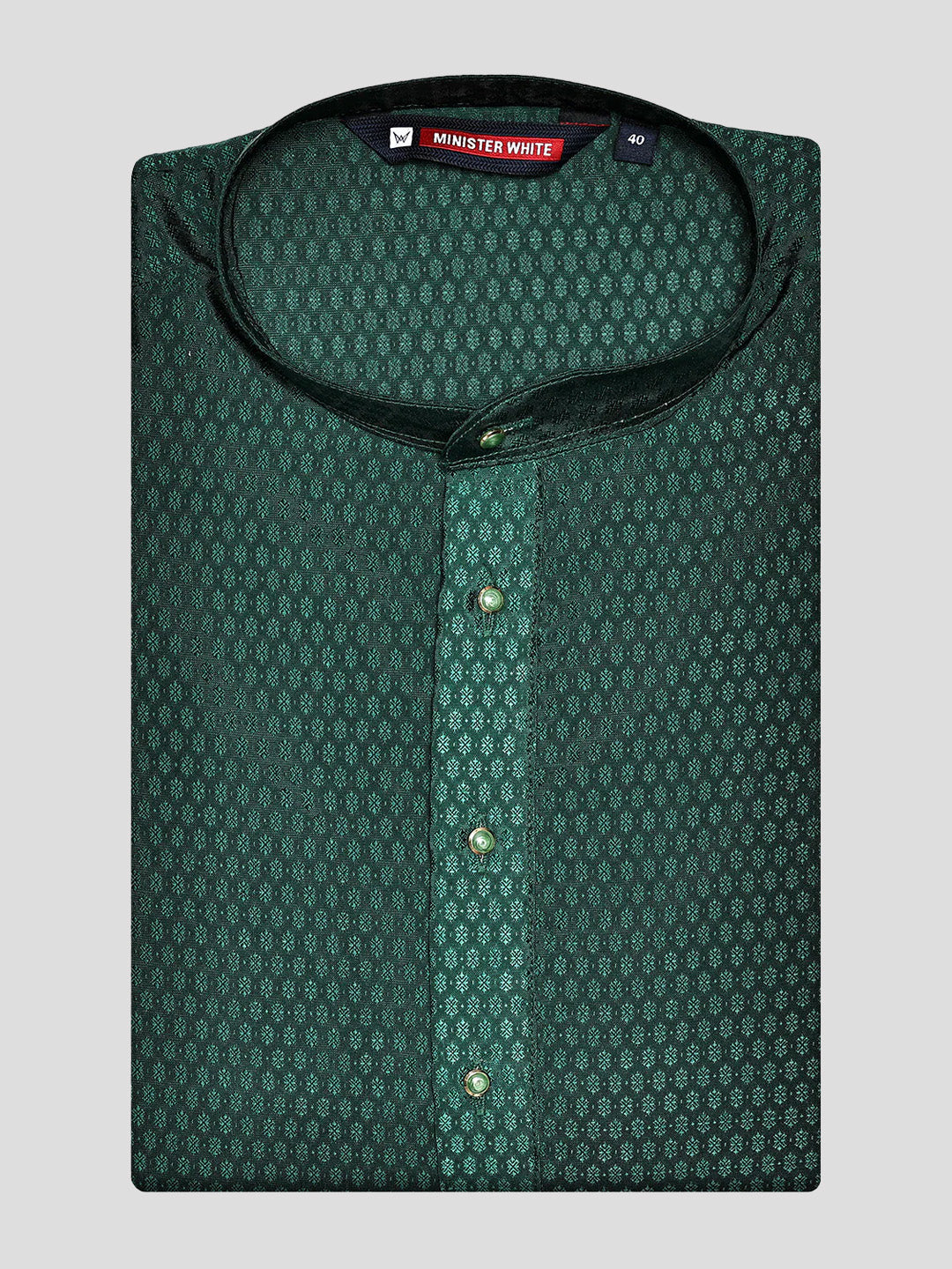 Men’s Bottle Green Jacquard Printed Mandarin Collar Kurta 11007