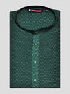 Men’s Bottle Green Jacquard Printed Mandarin Collar Kurta 11007