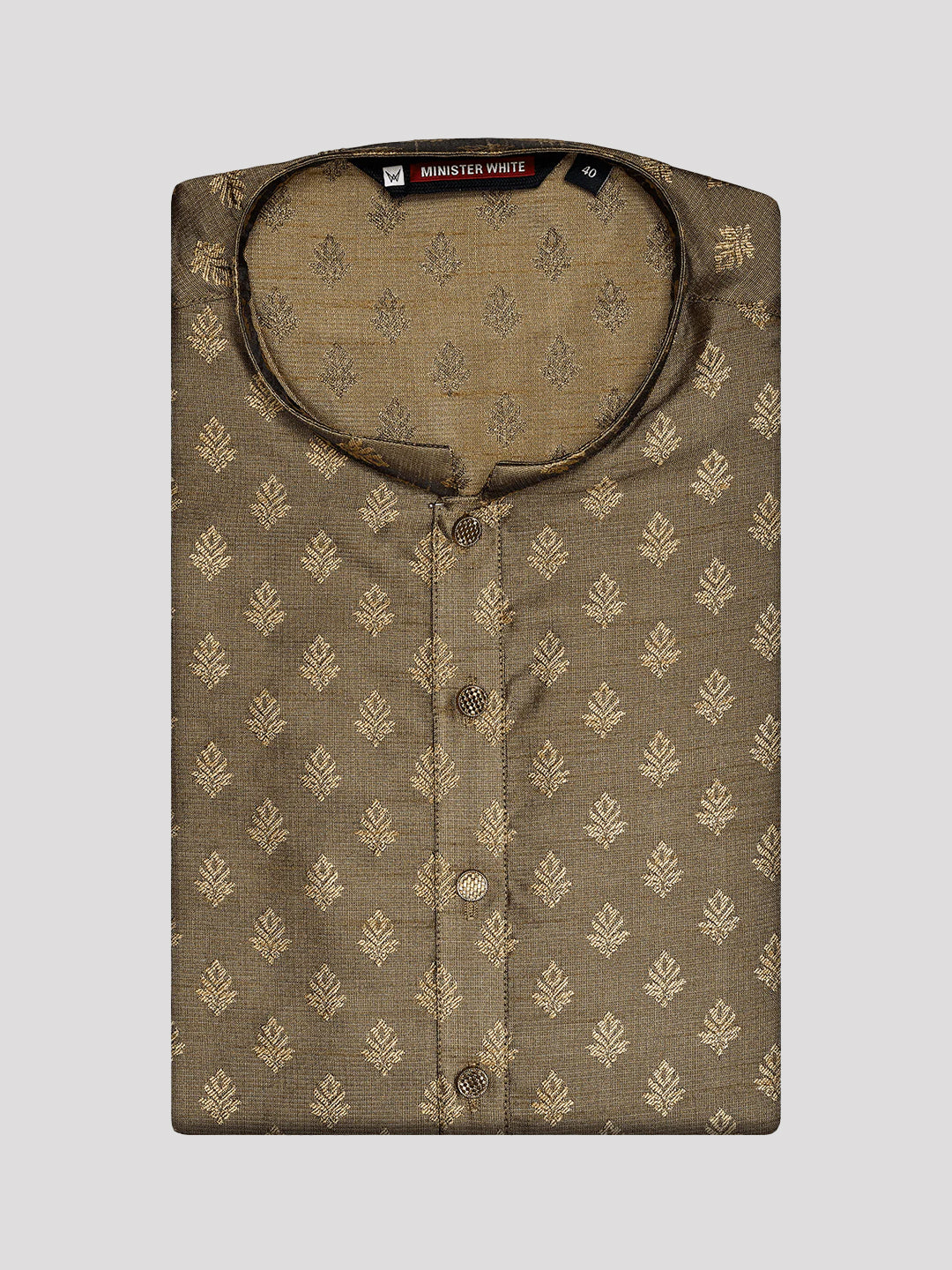 Men's Cotton Blend Green and Jari Flower Printed Long length Kurta 10203