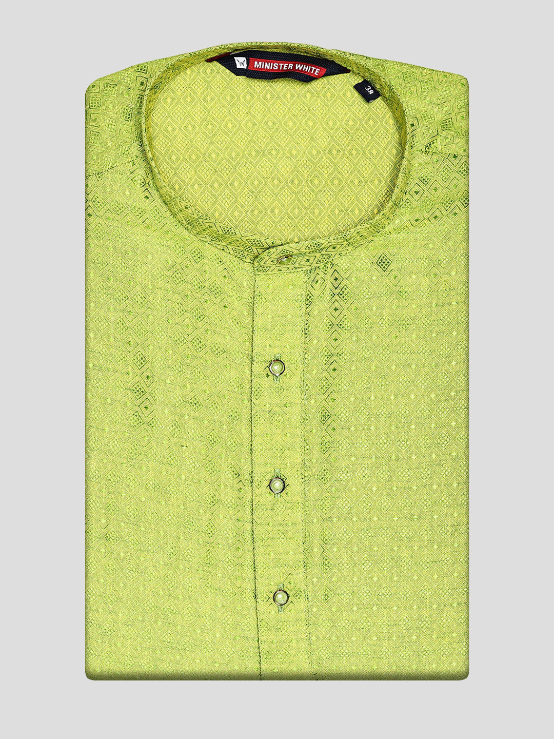 Men’s Cotton Parrot Green Yellow Jacquard Kurta 30035