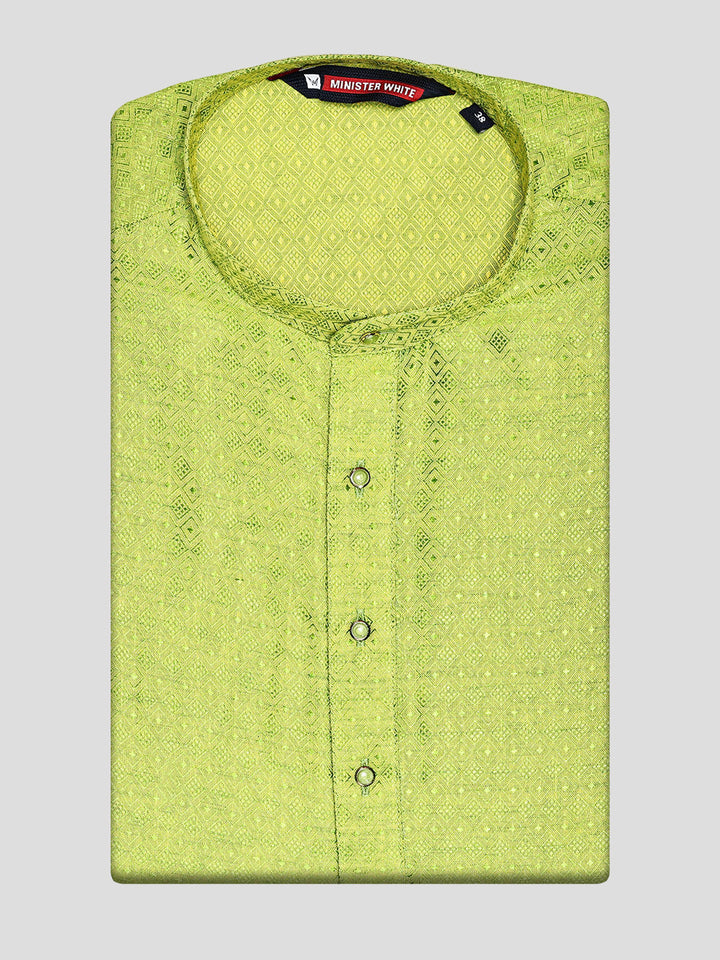 Men’s Cotton Parrot Green Yellow Jacquard Kurta 30035