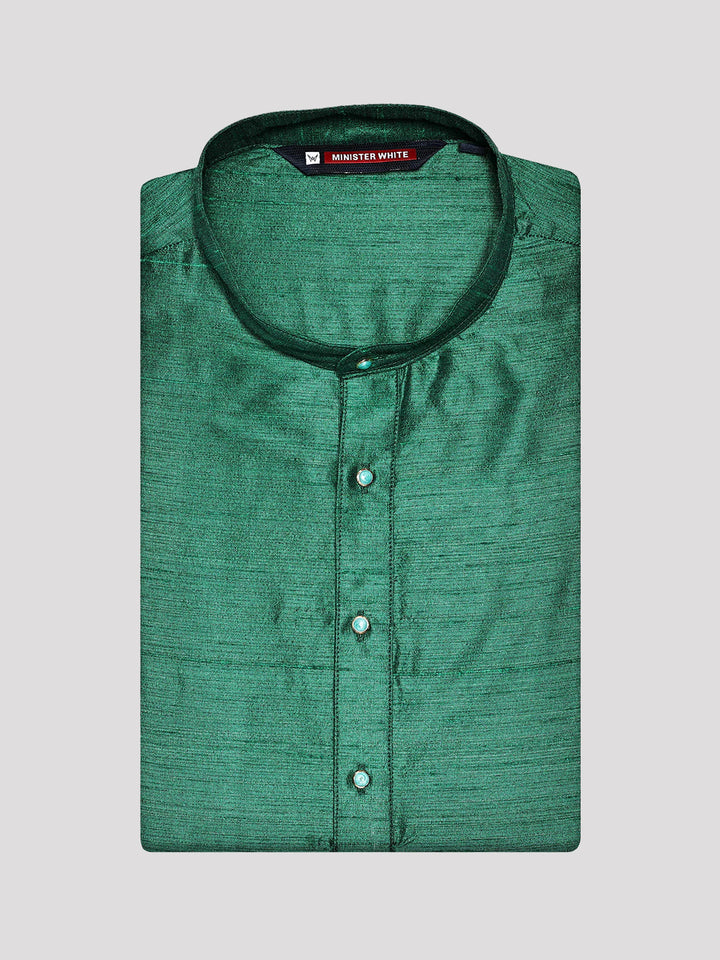Men's Dupion Satin Emerald Green Mandarin Collar Kurta 11001