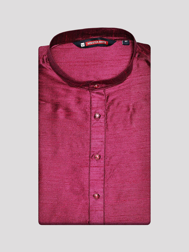 Men's Dupion Satin Maroon Mandarin Collar Kurta 11001