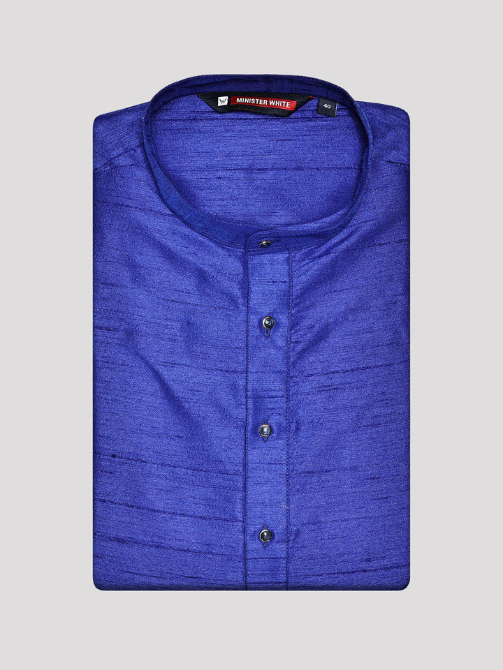 Men's Dupion Satin Royal Blue Mandarin Collar Kurta 11001