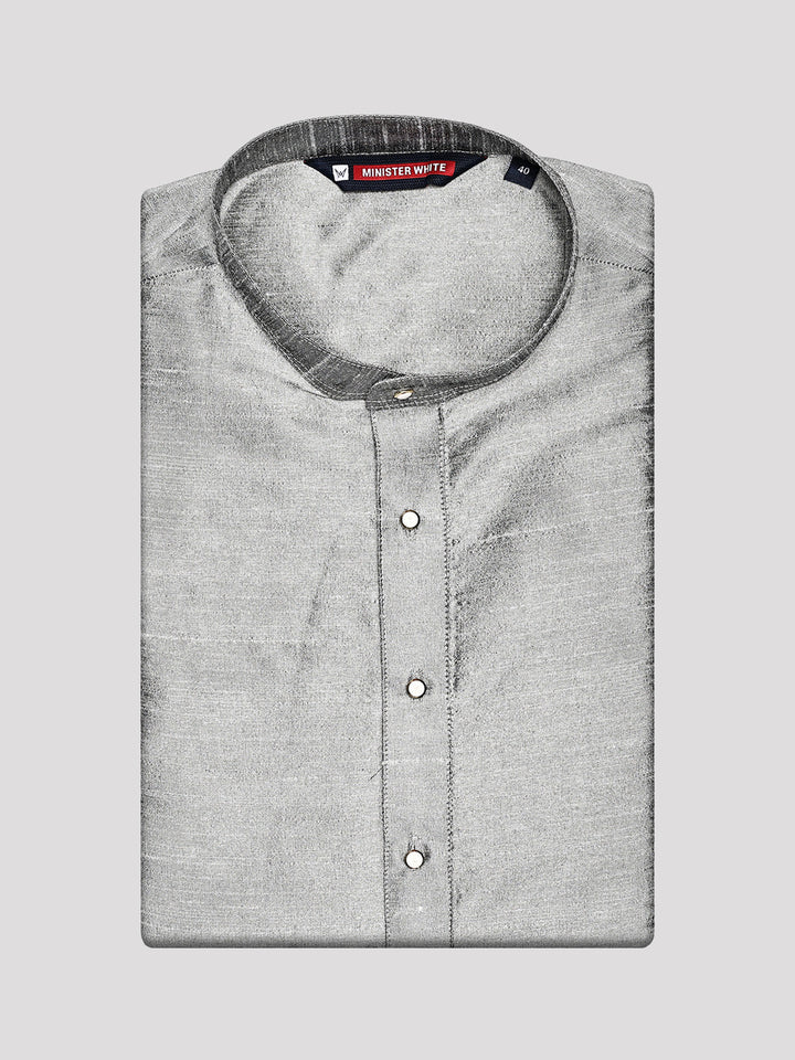 Men's Dupion Satin Silver Mandarin Collar Kurta 11001