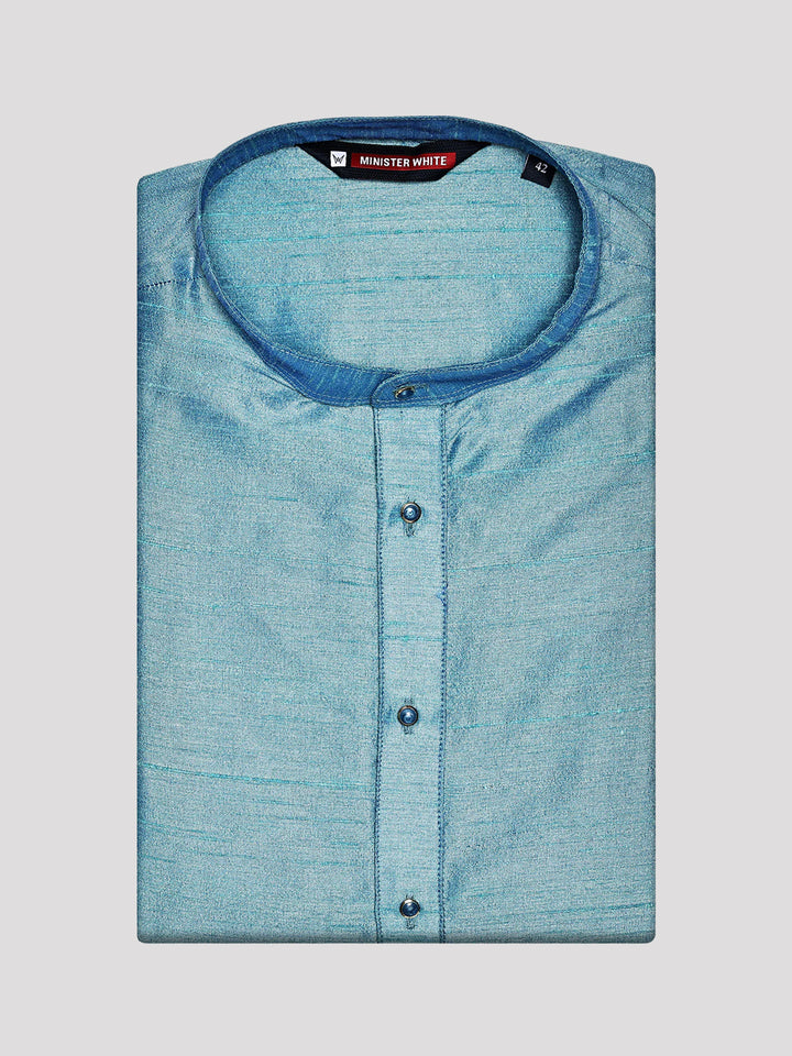 Men's Dupion Satin Sky Blue Mandarin Collar Kurta 11001
