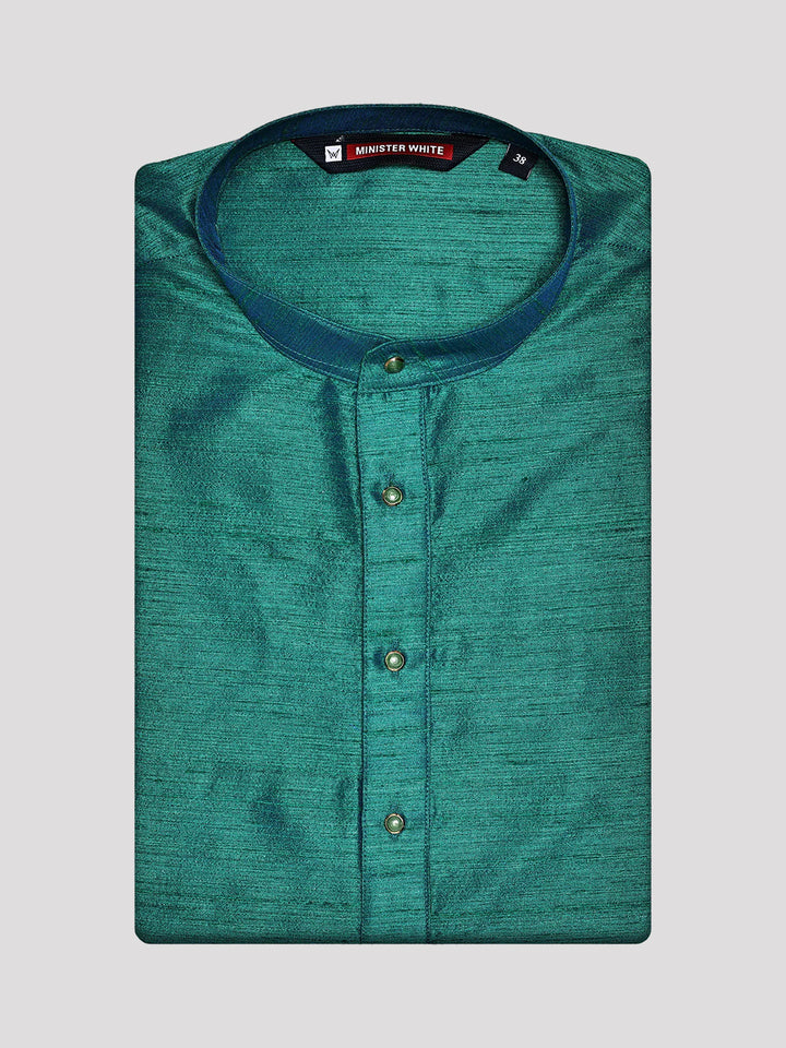Men's Dupion Satin Teal Green Mandarin Collar Kurta 11001