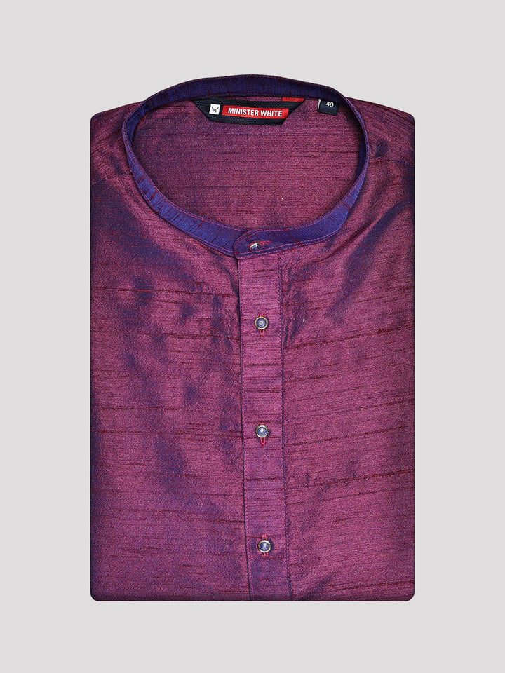 Men's Dupion Satin Wine Mandarin Collar Kurta 11001