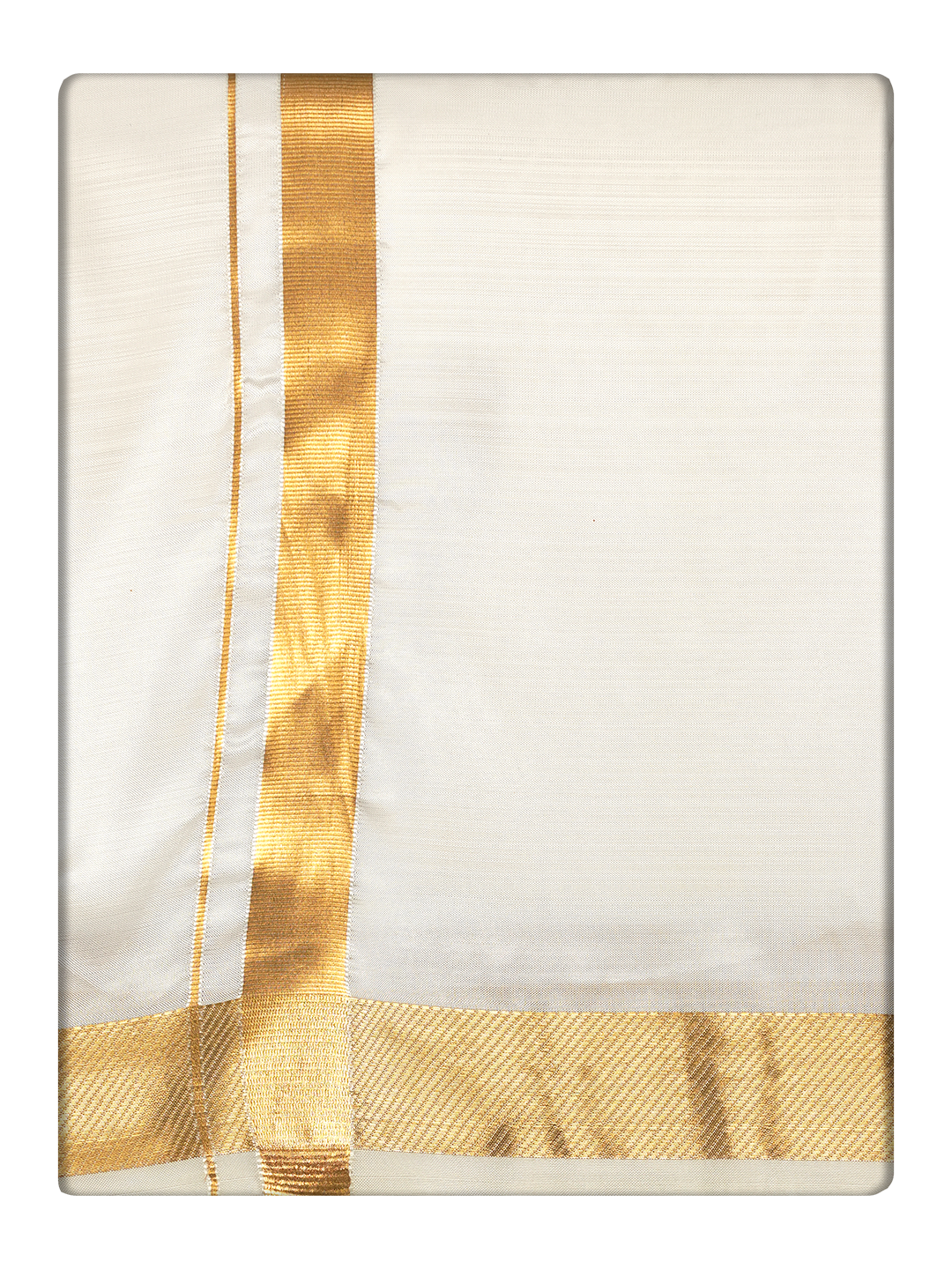 Men's Premium Art Silk Cream 70k Gold Jari Border Dhoti towel Wedding Wonders