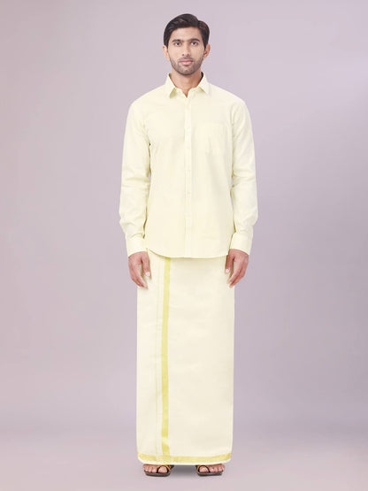 Men's Tissue Brass Color Dhoti Shirt Wedding Combo Maverick