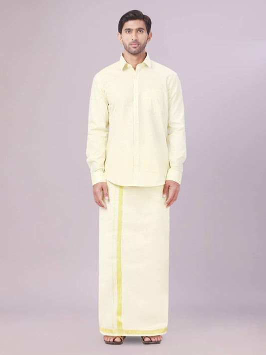 Men's Tissue Brass Color Dhoti Shirt Wedding Combo Maverick