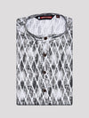 Men's White and Black Abstract Printed Cotton Mandarin Collar Kurta 11003