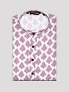 Men's White and Lavender Ikat Printed Cotton Mandarin Collar Kurta 11003