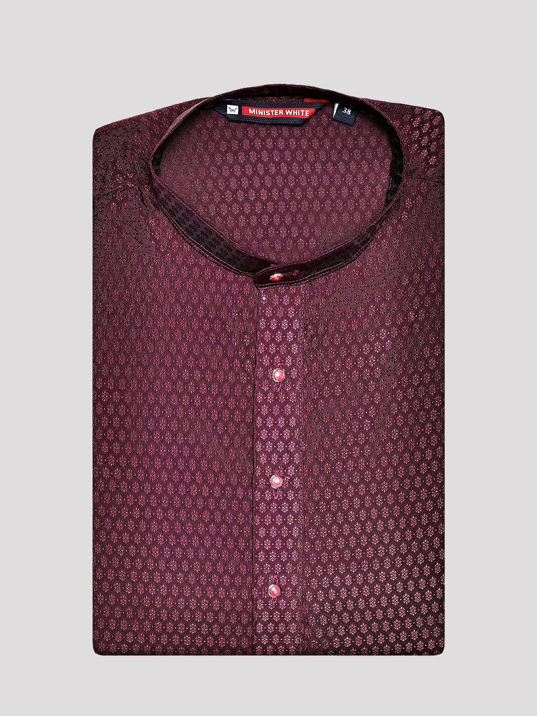 Men’s Wine Jacquard Printed Mandarin Collar Kurta 11007
