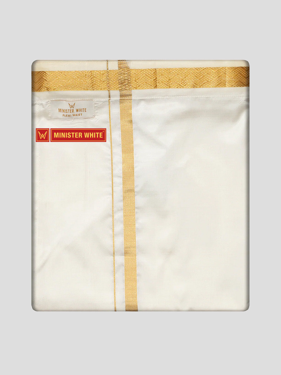 Mens Art Silk Cream Double Layered with Gold Jari Velcro Pocket Dhoti - Royal