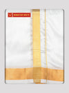 Mens Art Silk Double Layer White Dhoti with 70K Gold Jari Border - Marshal 70K