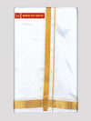 Mens Art Silk White Double Dhoti with 50K Gold Jari Border - Gaya 50K