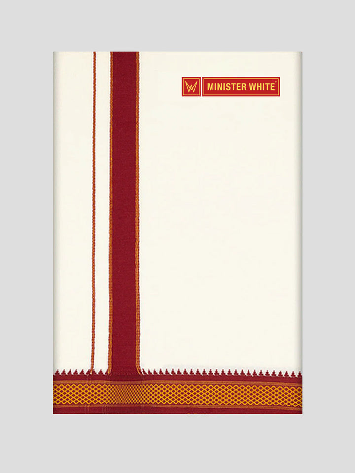 Mens Cotton Cream Double Layered with Mayilkhan Border Dhoti - Chetana