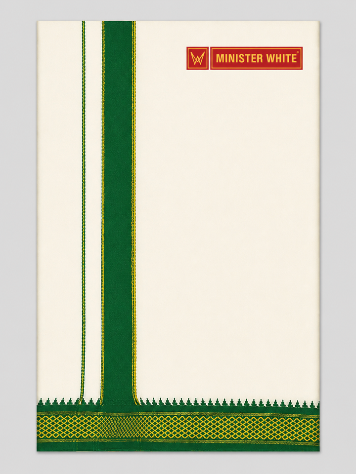 Mens Cotton Cream Double Layered with Mayilkhan Border Dhoti - Chetana